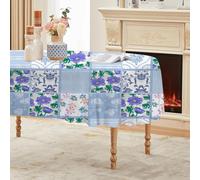 FamHarbor Fleurs Violettes Nappe Ovale Anti Taches et Imperméable, Nappe Table Ronde Patchwork, Nappes Polyester Style Rustique 300x140cm, Résistante et Lavable -AAg30
