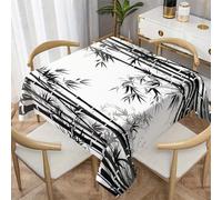 FamHarbor Forêt de Bambou à l'Encre Nappe Carrée Anti Tache et Imperméable, Nappe de Table Bambou Noir et Blanc, Nappes Polyester Style Encre 110x110cm, Résistante et Lavable -AAr28