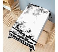 FamHarbor Forêt de Bambou à l'Encre Nappe Rectangulaire Anti Tache et Imperméable, Nappe de Table Bambou Noir et Blanc, Nappes Polyester Style Encre 220x140cm, Résistante et Lavable -AAr29