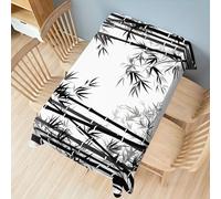 FamHarbor Forêt de Bambou à l'Encre Nappe Rectangulaire Anti Tache et Imperméable, Nappe de Table Bambou Noir et Blanc, Nappes Polyester Style Encre 280x140cm, Résistante et Lavable -AAr28