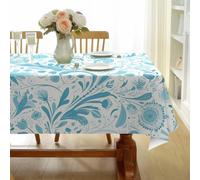 FamHarbor Motif Arabesque Bleu-Vert Nappe Rectangulaire Anti Tache et Imperméable, Nappe de Table Botanique, Nappes Polyester Style Vintage 200x140cm, Résistante et Lavable -AAk1