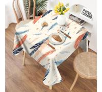FamHarbor Nappe Carrée Plume 180x180cm, Motif Abstrait, Nappes Imperméables Anti Tache Infroissable Nappe pour Salle à Manger Cuisine Jardin Picnic Exterieur Beige Ab100