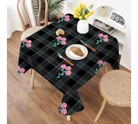 FamHarbor Nappe Carrée Treillis 180x180cm, Motif Fleurs, Nappes Imperméables Anti Tache Infroissable Nappe pour Salle à Manger Cuisine Jardin Picnic Exterieur Noir Ab78
