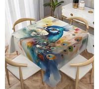 FamHarbor Paon Nappe Carrée Anti Tache et Imperméable, Nappe de Table Style Encre, Nappes Polyester Art Abstrait 140x140cm, Résistante et Lavable -AAr26