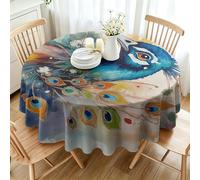 FamHarbor Paon Nappe Ronde Anti Tache et Imperméable, Nappe Table Ronde Style Encre, Nappes Polyester Art Abstrait 160x160cm, Résistante et Lavable -AAr26