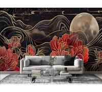 FamHarbor Papier Peint Panoramique 3D 150cm x 105cm Style Japonais Intissé Wallpaper Chambre Bureau Décor Motif Personnalisé Décoration Murale Noir -Ab27