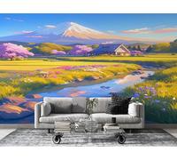 FamHarbor Papier Peint Panoramique Campagne 250cm x 175cm Mont Fuji Japon Intissé Wallpaper Chambre Bureau Décor Motif Personnalisé Décoration Murale Vert -Ac10