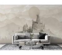 FamHarbor Papier Peint Panoramique Château 200cm x 140cm Style d'encre Intissé Wallpaper Chambre Bureau Décor Motif Personnalisé Décoration Murale Gris -Ab106