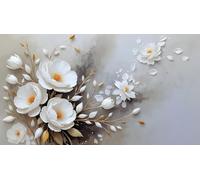 FamHarbor Papier Peint Panoramique Fleurs Blanches 100cm x 70cm Pétales Vintage Intissé Wallpaper Chambre Bureau Décor Motif Personnalisé Décoration Murale Gris Blanc -Ad29