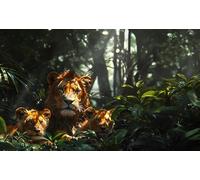 FamHarbor Papier Peint Panoramique Lion 350cm x 256cm Animaux Sauvages Intissé Wallpaper Chambre Bureau Décor Motif Personnalisé Décoration Murale Vert -Ad73