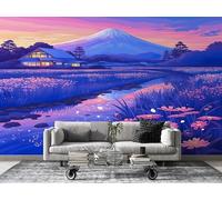 FamHarbor Papier Peint Panoramique Mont Fuji Japon 450cm x 300cm Ruisseau Intissé Wallpaper Chambre Bureau Décor Motif Personnalisé Décoration Murale Violet -Ac12