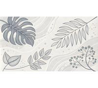 FamHarbor Papier Peint Panoramique Plantes Dessinées à La Main 250cm x 175cm Monstera Intissé Wallpaper Chambre Bureau Décor Motif Personnalisé Décoration Murale Gris -Ad28