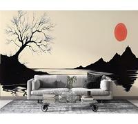 FamHarbor Papier Peint Panoramique Style Japonais 200cm x 140cm Style d'encre Intissé Wallpaper Chambre Bureau Décor Motif Personnalisé Décoration Murale Beige,Noir -Ab54