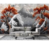 FamHarbor Papier Peint Panoramique Style Japonais 350cm x 256cm 3D Intissé Wallpaper Chambre Bureau Décor Motif Personnalisé Décoration Murale Gris,Rouge -Ab52