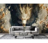 FamHarbor Papier Peint Panoramique Style Japonais 350cm x 256cm Dragon Doré Intissé Wallpaper Chambre Bureau Décor Motif Personnalisé Décoration Murale Jaune -Ab59