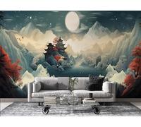 FamHarbor Papier Peint Panoramique Style Japonais 350cm x 256cm Montagnes et Rivières Intissé Wallpaper Chambre Bureau Décor Motif Personnalisé Décoration Murale Cyan -Ab41