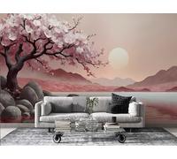 FamHarbor Papier Peint Panoramique Style Japonais 350cm x 256cm Rivière Intissé Wallpaper Chambre Bureau Décor Motif Personnalisé Décoration Murale Rose -Ab70