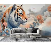 FamHarbor Papier Peint Panoramique Tigre 150cm x 105cm Animaux Sauvages Intissé Wallpaper Chambre Bureau Décor Motif Personnalisé Décoration Murale Jaune -Ac27