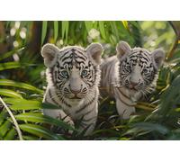 FamHarbor Papier Peint Panoramique Tigre 350cm x 256cm Animaux Sauvages Intissé Wallpaper Chambre Bureau Décor Motif Personnalisé Décoration Murale Blanc, Vert -Ad83