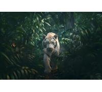 FamHarbor Papier Peint Panoramique Tigre 400cm x 280cm Animaux Sauvages Intissé Wallpaper Chambre Bureau Décor Motif Personnalisé Décoration Murale Vert -Ad82