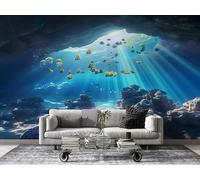 FamHarbor Papier Peint Panoramique Vie Marine 150cm x 105cm Corail Intissé Wallpaper Chambre Bureau Décor Motif Personnalisé Décoration Murale Bleu -Ac29