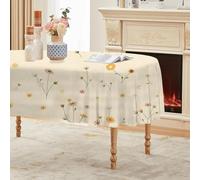 FamHarbor Plante Nappe Ovale Anti Taches et Imperméable, Nappe Table Ronde Fleurs, Nappes Polyester Beige 160x200cm, Résistante et Lavable pour Fête, Cuisine, Salon et Jardin -AAa56