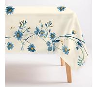 FamHarbor Rayures Nappe Carrée Anti Tache et Imperméable, Nappe de Table Floral Bleu, Nappes Polyester Style champêtre 200x200cm, Résistante et Lavable -AAf6