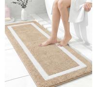 Famibay Tapis De Bain Antiderapant Lavable en Machine Tapis Salle De Bain Absorbant Beige 50x140cm Moelleux Microfibre Tapis De Salle De Bain Toilette