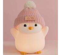 FAMIDUO Veilleuse Bébé et Veilleuse Enfant en Silicone - Mignon Pingouin Rose avec Chapeau Tricoté, Lampe Douce pour Chambre, Rechargeable, Intensité Variable, Lumière Apaisante LED