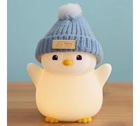 FAMIDUO Veilleuse enfant en forme de pingouin mignon avec bonnet tricoté bleu, veilleuse bébé, rechargeable/à intensité variable, Avec fonction interrupteur tactile,veilleuse LED en silicone