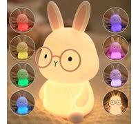 FAMIDUO Veilleuse Enfants Lapin Lampe, Silicone Veilleuse Bébés,Tactile Lumiere d'allaitement Dimmable avec 7 Couleurs, Veilleuses animaux LED Rechargeable Cadeaux pour enfants garçons et filles