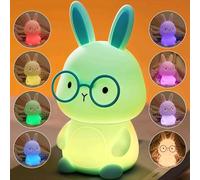 FAMIDUO Veilleuse Enfants Lapin Lampe, Silicone Veilleuse Bébés,Tactile Lumiere d'allaitement Dimmable avec 7 Couleurs, Rechargeable pour Enfant Garcon Fille Lampe Chambre Night Light