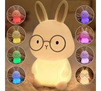 FAMIDUO Veilleuse Enfants Lapin Lampe, Silicone Veilleuse Bébés,Tactile Lumiere d'allaitement Dimmable avec 7 Couleurs, Rechargeable pour Enfant Garcon Fille Lampe Chambre Night Light