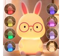 FAMIDUO Veilleuse Enfants Lapin Lampe, Silicone Veilleuse Bébés,Tactile Lumiere d'allaitement Dimmable avec 7 Couleurs, Veilleuses animaux LED Rechargeable Cadeaux pour enfants garçons et filles