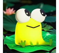 FAMIDUO Veilleuse Grenouille Verte, Lampe de Chevet Silicone Alimentaire | Lampe Champignon Grands Yeux Mignons, Tactile 3 Luminosités, Minuteur 30min, USB-C 1200mAh, Sans BPA, Cadeau Chambre Enfant