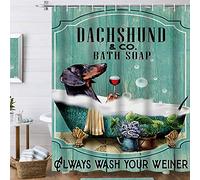 Famiffty Rideau de douche amusant pour chien - 183 x 183 cm - Teckel - Lavez vos pattes - En polyester imperméable - Avec 12 crochets