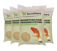 Famiflora Bâtonnets de livre 4 x 15 L - Bâtonnets extrudés de qualité supérieure - Riche en échantillon de germe de blé ; ingrédients de qualité supérieure - Flottant pour un meilleur contrôle des