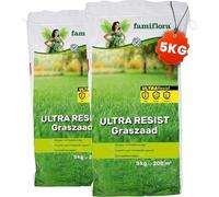 Famiflora Graines de gazon ultra résistantes 2 x 5 kg jusqu'à 400 m2 - La pelouse auto-cicatrisante répare rapidement des dommages afin que vous ayez toujours un beau gazon