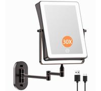 Famihomii 5000mAh Miroir cosmétique Rechargeable avec éclairage LED | Miroir de Maquillage avec grossissement 1/30X et Batterie Interrupteur Tactile, Miroir de Rasage à intensité Variable,360°