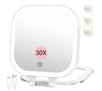 Famihomii Miroir grossissant 1X/20X, miroir de maquillage de voyage rechargeable avec éclairage, miroir cosmétique de 7" avec lumière tricolore et gradation en continu, miroir de voyage double face
