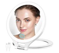 Famihomii Miroir grossissant avec lumière 10X/1X, miroir de voyage rechargeable double face avec lumière avec 3 réglages de couleur, miroir de courtoisie éclairé réglable pour maquillage de bureau