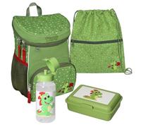 Familando Scooli Mini-Me Sac à dos de maternelle pour garçons et filles | Ensemble de 4 pièces avec boîte à déjeuner et gourde | Sac à dos ergonomique préscolaire pour la crèche, vert, 20x29x13cm