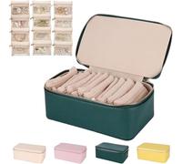 Familiarn Travel Jewelry Box with Small Pouches, Portable PU Leather Jewelry Organizer Box, Travel Jewelry Box with Small Pouches, for Girls Womens Earring, Necklace(Green)