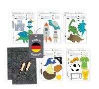 Familienmomente - Maxi kit de bricolage pour l'aventure - 10 modèles (chevalier, dinosaure, espace, pirate, football) - Format A5 - Feutre à picoter pour garçon