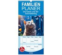 Familienplaner 2026 - Die Katze und der Schmetterling mit 5 Spalten (Wandkalender, 21 x 45 cm) CALVENDO: Jeden Monat eine neugirige Katze, die einen zauberhaften Schmetterling bewundert.
