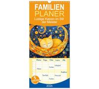 Familienplaner 2026 - Lustige Katzen im Stil der Meister mit 5 Spalten (Wandkalender, 21 x 45 cm) CALVENDO: Jeden Monat ein fröhliches Katzenbild für Kunstliebhaber