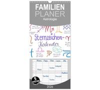 Familienplaner 2026 - Sternzeichen-Kalender mit 5 Spalten (Wandkalender, 21 x 45 cm) CALVENDO: Alle Sternzeichen liebevoll gezeichnet von der Kritzelfee