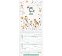 Familienplaner Pretty Birds 2025: Familientimer - 4 große Spalten mit viel Platz. Hochwertiger Familienkalender für Vogelliebhaber und Vorschau bis März 2026. 19 x 46 cm.