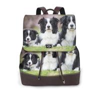 Famille Border Collie,Sac à dos imperméable pour femme, sac à dos de voyage léger en cuir PU tendance