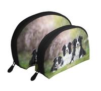 Famille Border Collie, Trousse de Maquillage Coquille Femme Petit Porte-Monnaie Trousse de Toilette Trousse à cosmétiques 2 pièces